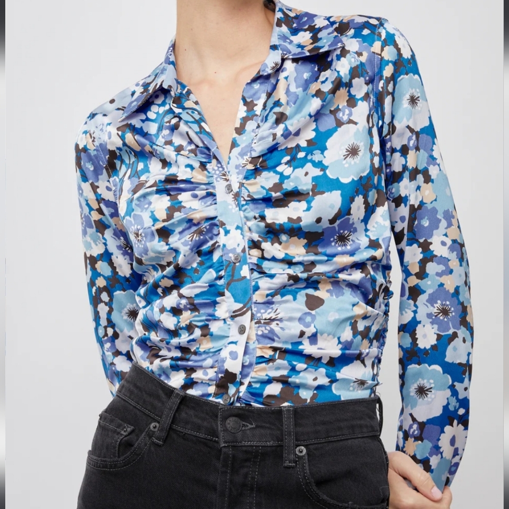 Rails Lisa Ruched Floral Button Up Blouse Size XS NWOT'S